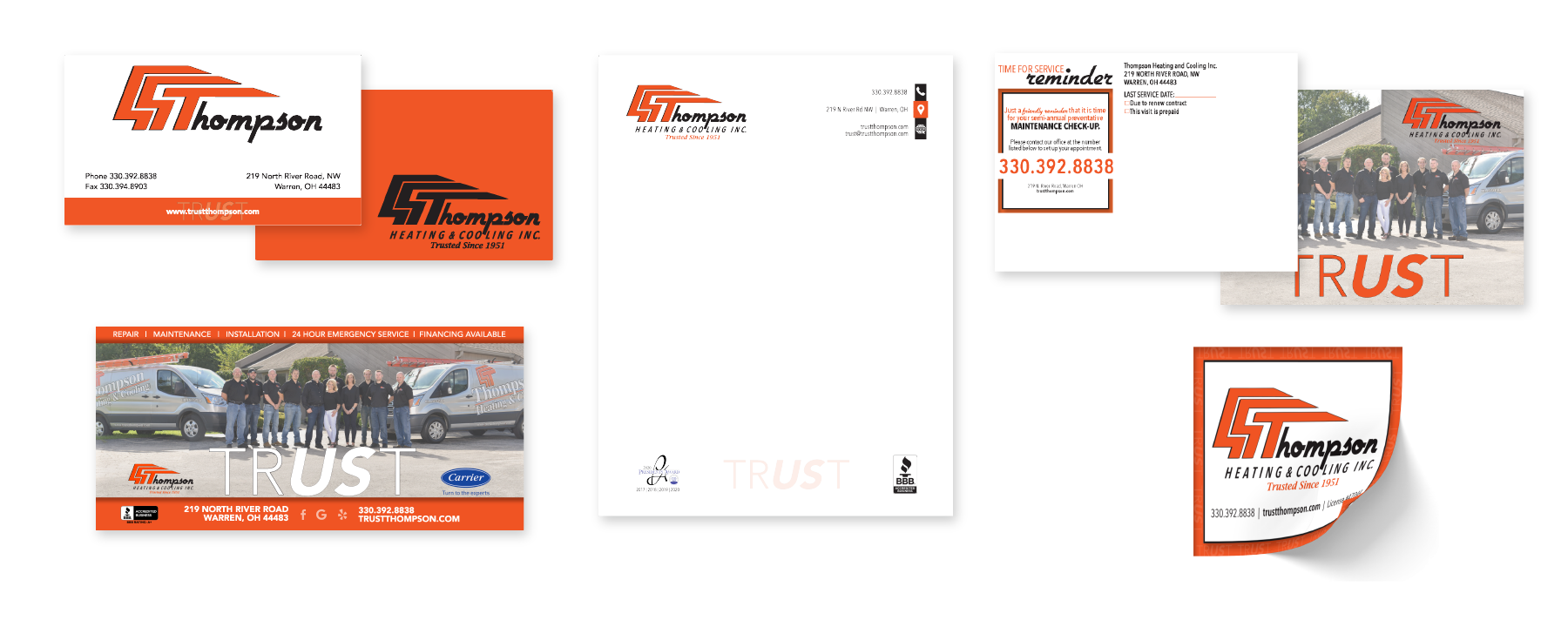 Trust Thompson Promotional Materials such as business cards and paper documents