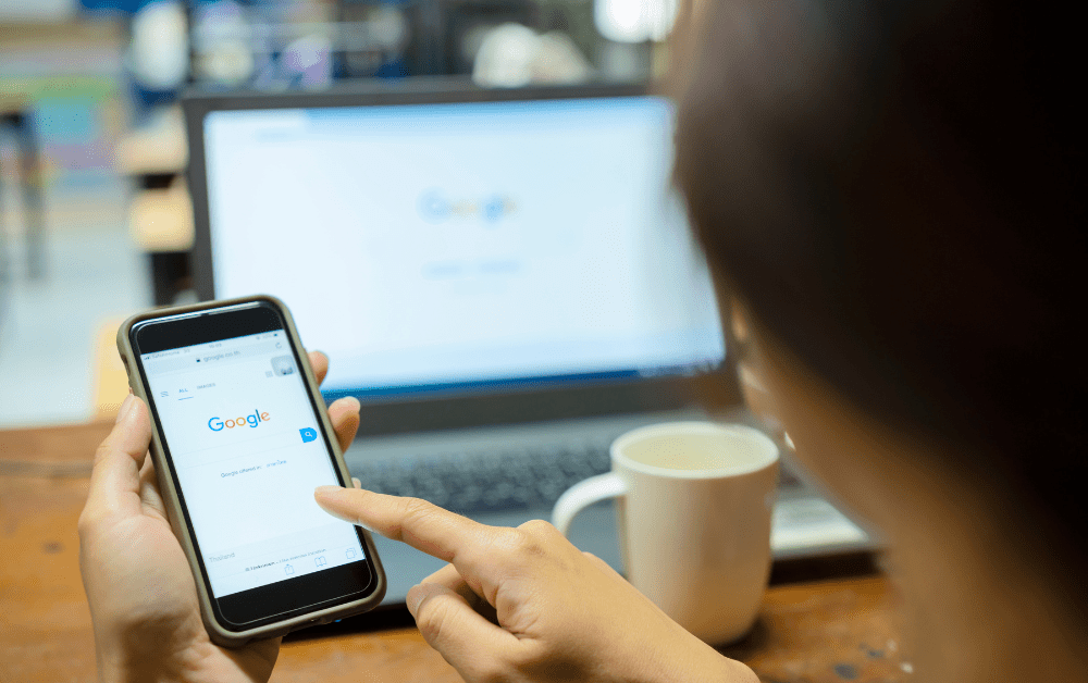person using Google on her phone